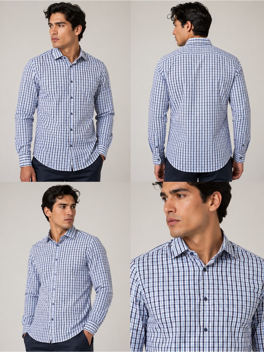Mel Gambert Blue Gingham Dress Shirt Custom Fit Button Front